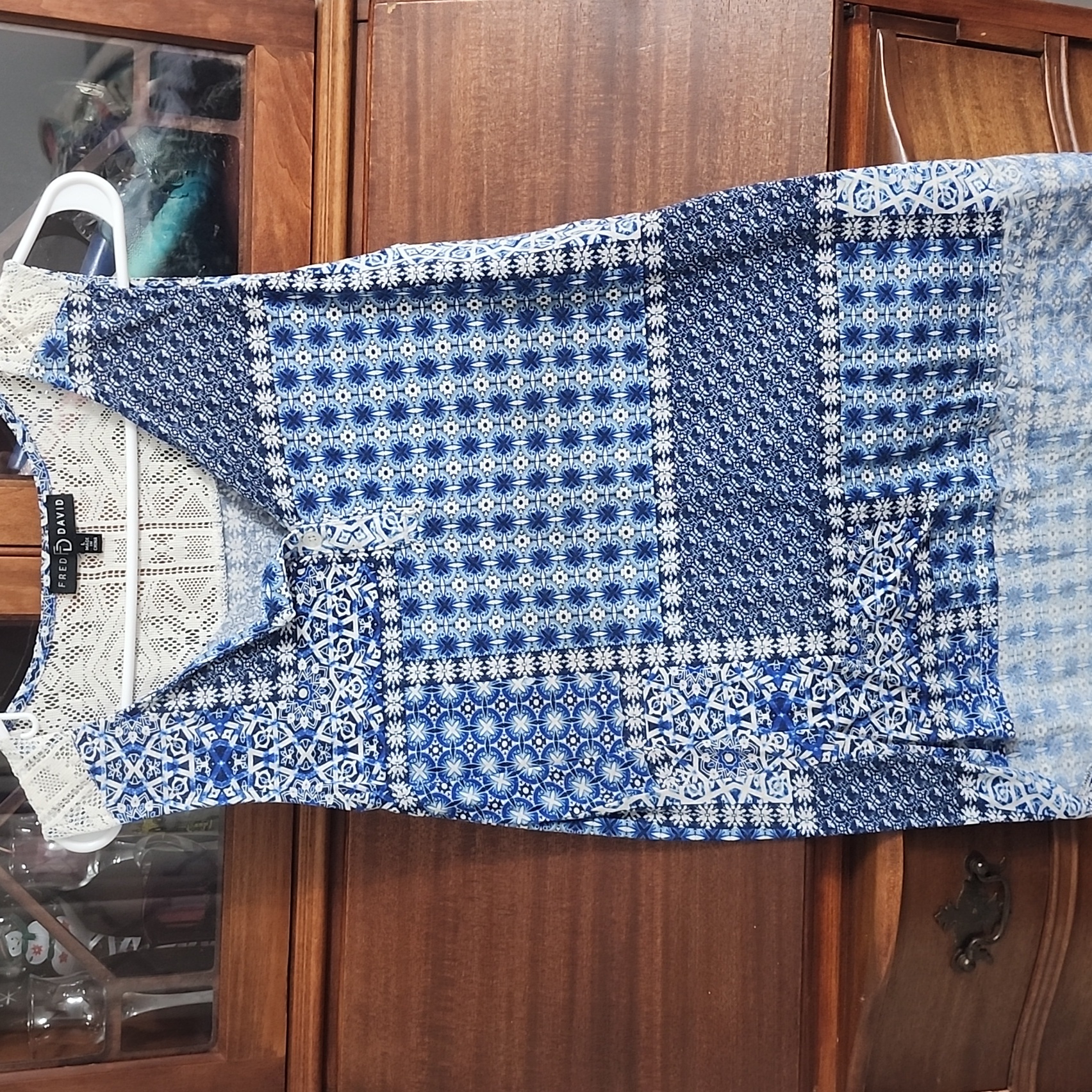Fred David Blue And White Patterned Blouse Fred David Blue And White Patterned Blouse